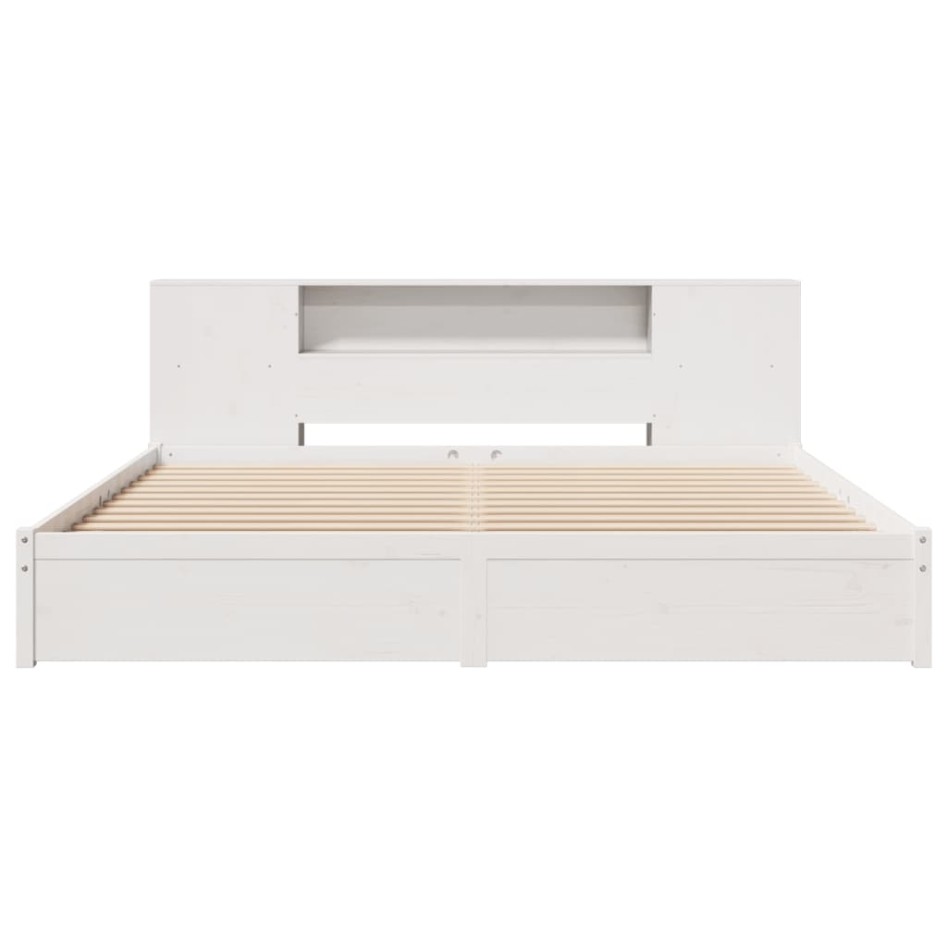 Cama con estantería sin colchón madera maciza blanca 200x200