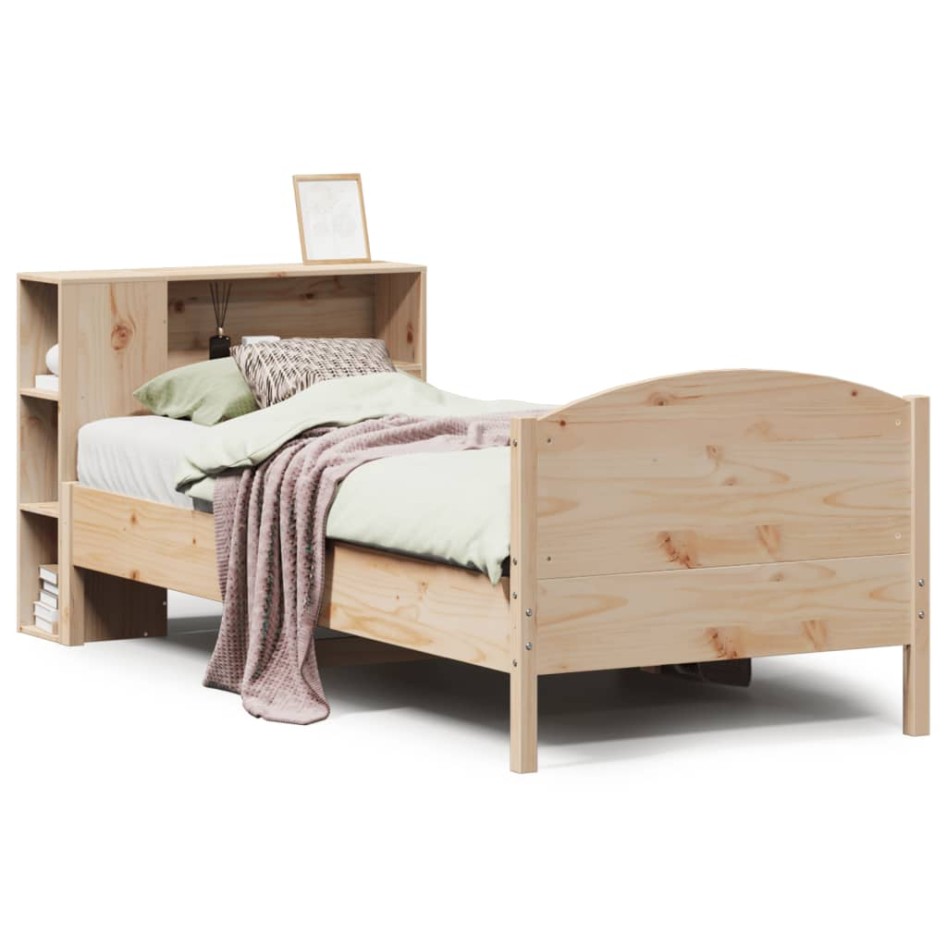 Cama con estantería sin colchón madera maciza de pino
