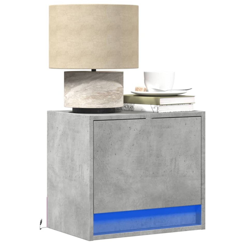 Mesitas de noche de pared con luces LED 2 uds gris