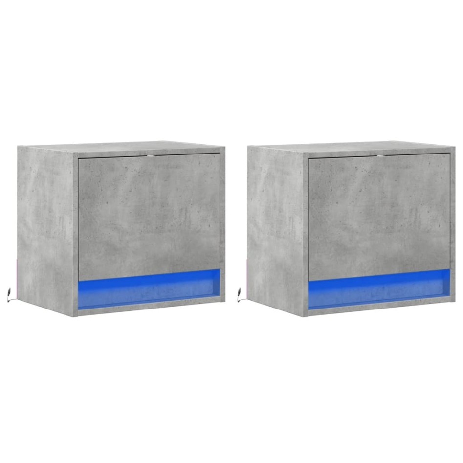 Mesitas de noche de pared con luces LED 2 uds gris
