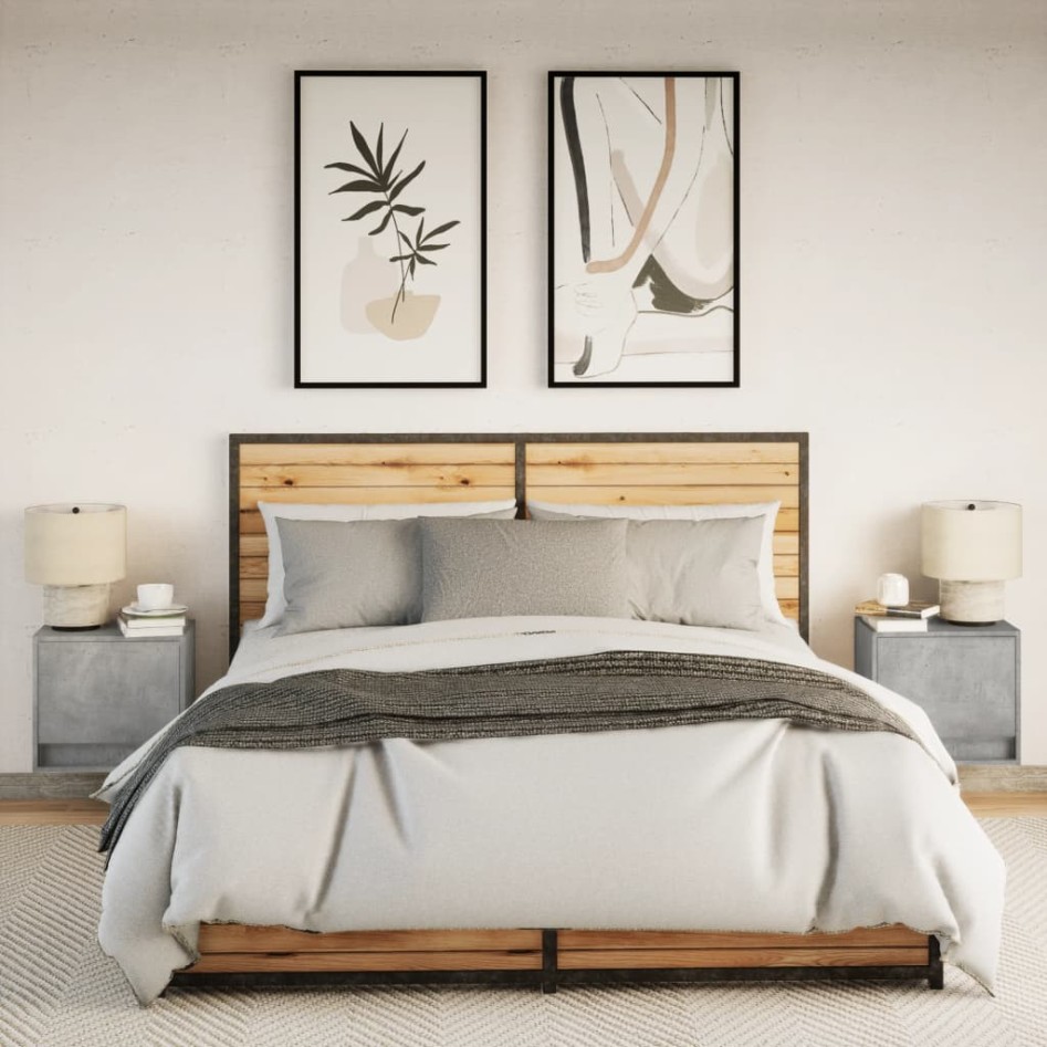 Mesitas de noche de pared con luces LED 2 uds gris