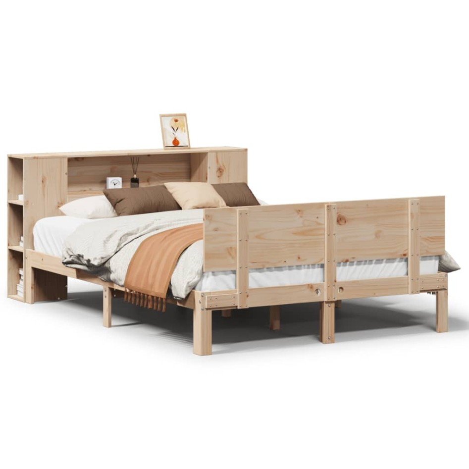 Cama con estantería sin colchón madera maciza de pino