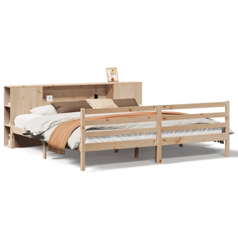 Cama con estantería sin colchón madera maciza de pino