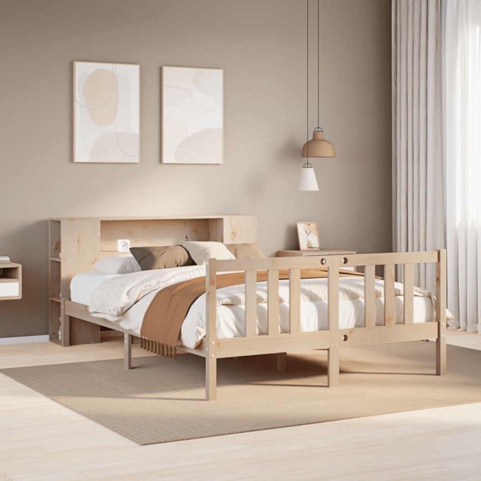 Cama con estantería sin colchón madera maciza de pino