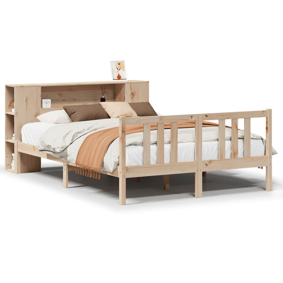 Cama con estantería sin colchón madera maciza de pino