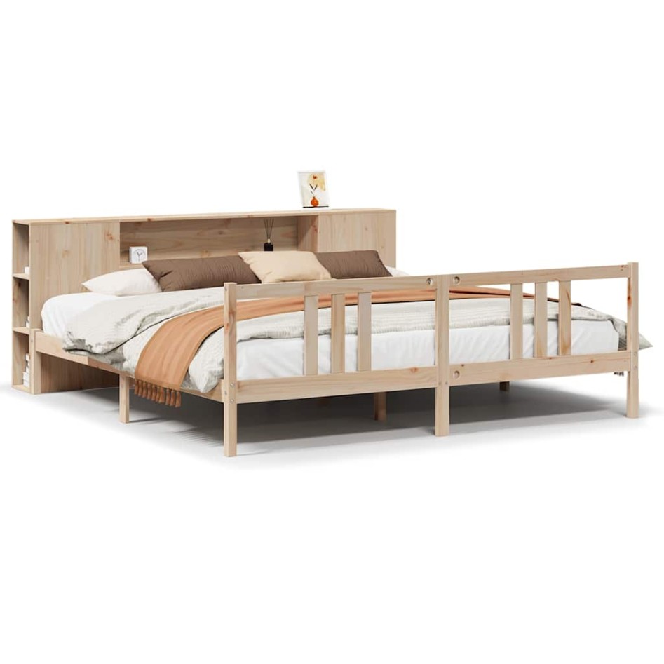 Cama con estantería sin colchón madera maciza de pino