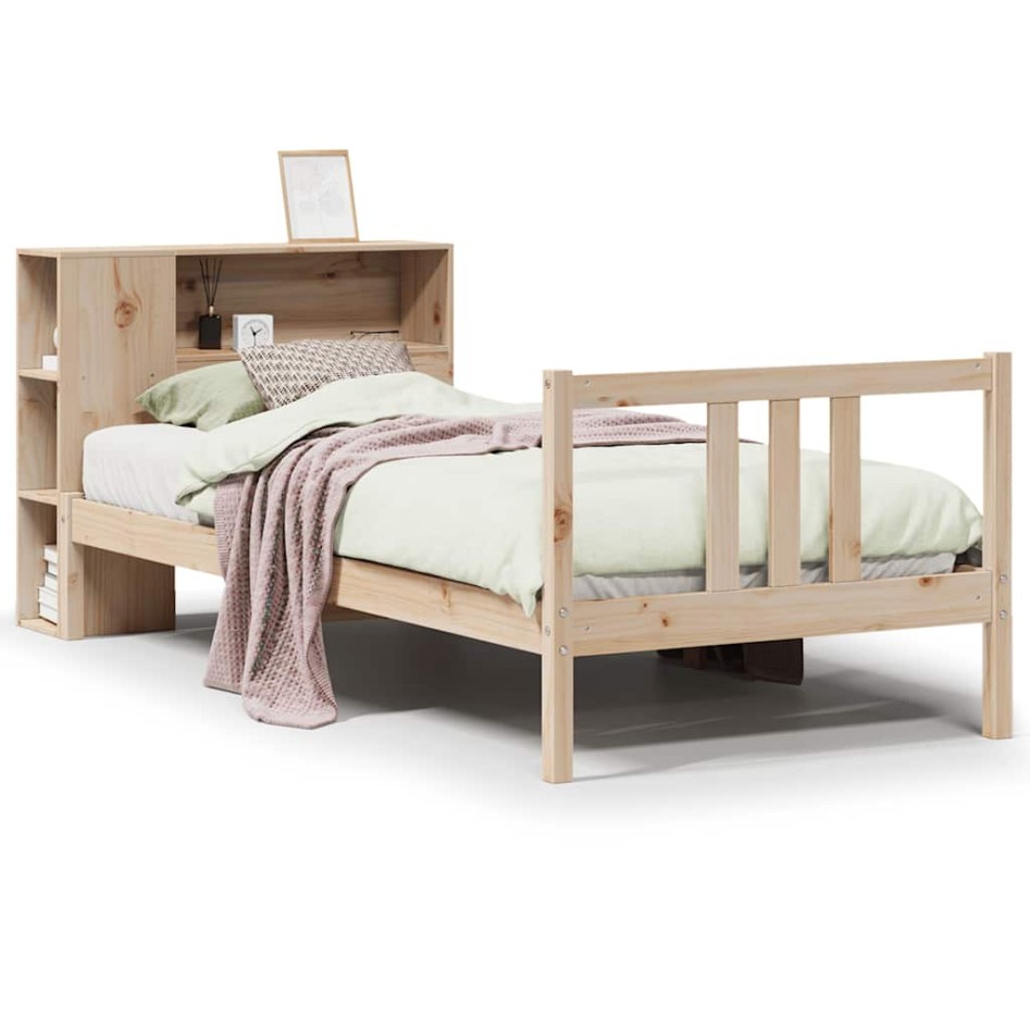 Cama con estantería sin colchón madera maciza de pino 75x190