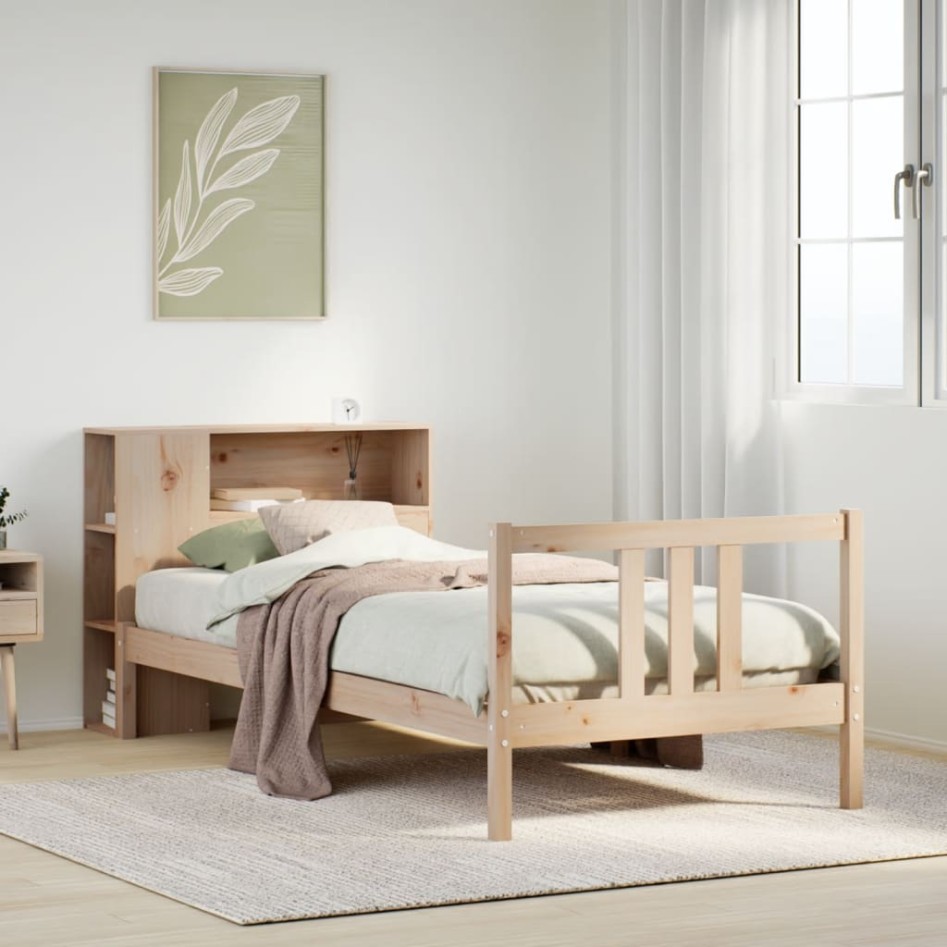 Cama con estantería sin colchón madera maciza de pino 90x190