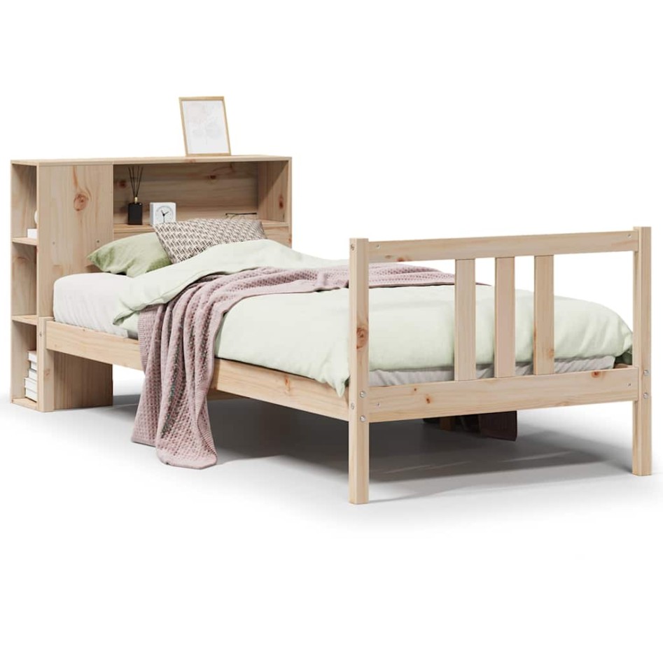 Cama con estantería sin colchón madera maciza de pino 90x190