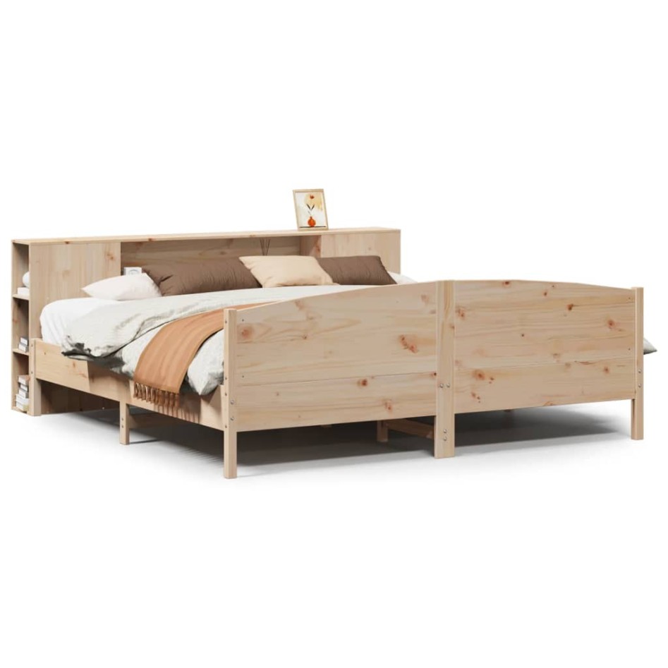 Cama con estantería sin colchón madera maciza de pino