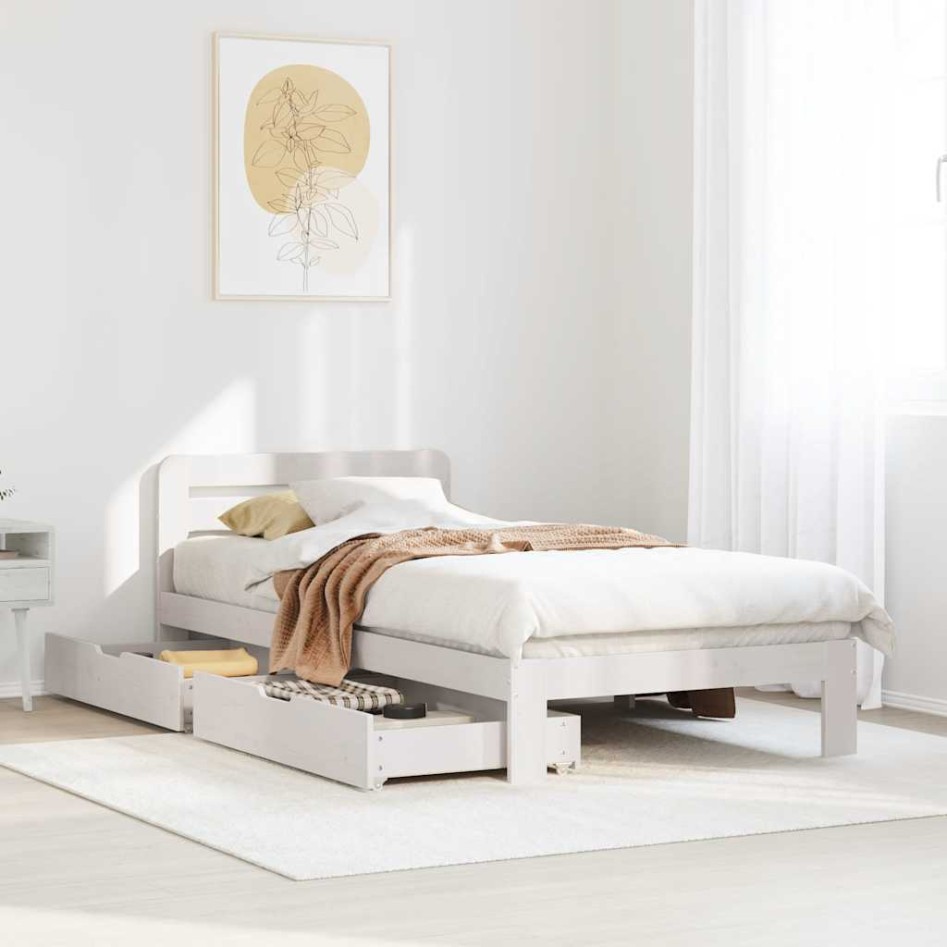 Estructura de cama sin colchón madera de pino blanca 90x200
