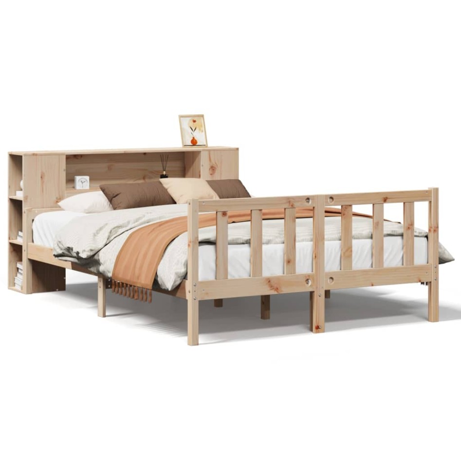 Cama con estantería sin colchón madera maciza de pino