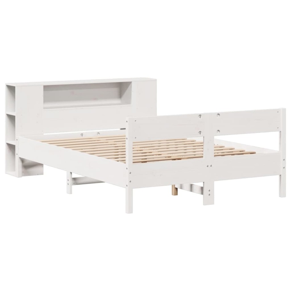 Cama con estantería sin colchón madera maciza blanca 160x200