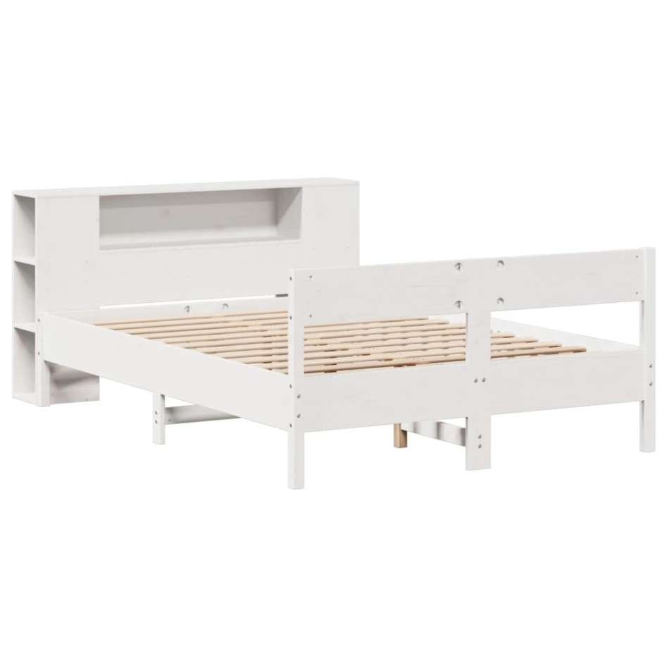 Cama con estantería sin colchón madera maciza blanca 140x190