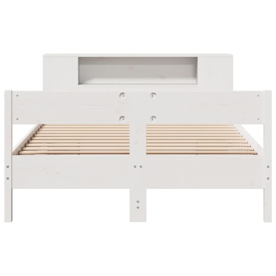 Cama con estantería sin colchón madera maciza blanca 140x190