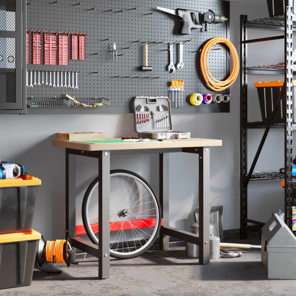 Banco de trabajo rectangular madera maciza roble 100x60x83