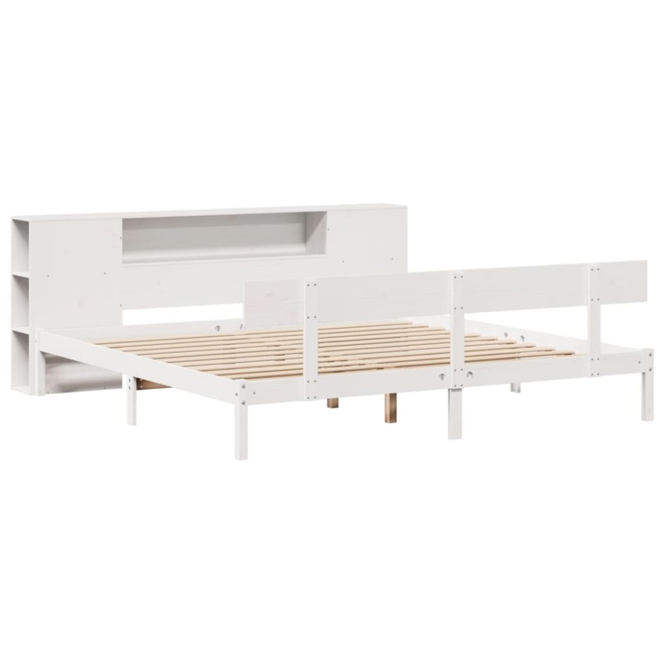 Cama con estantería sin colchón madera maciza blanca 180x200