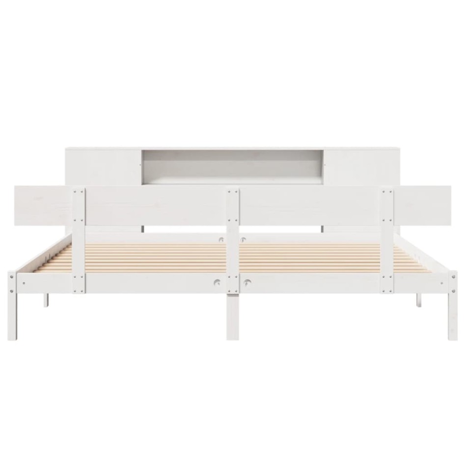 Cama con estantería sin colchón madera maciza blanca 180x200