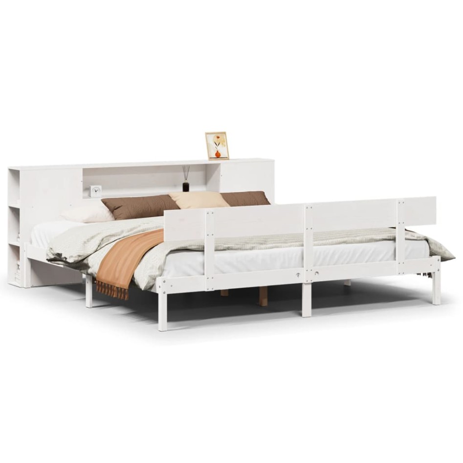 Cama con estantería sin colchón madera maciza blanca 200x200