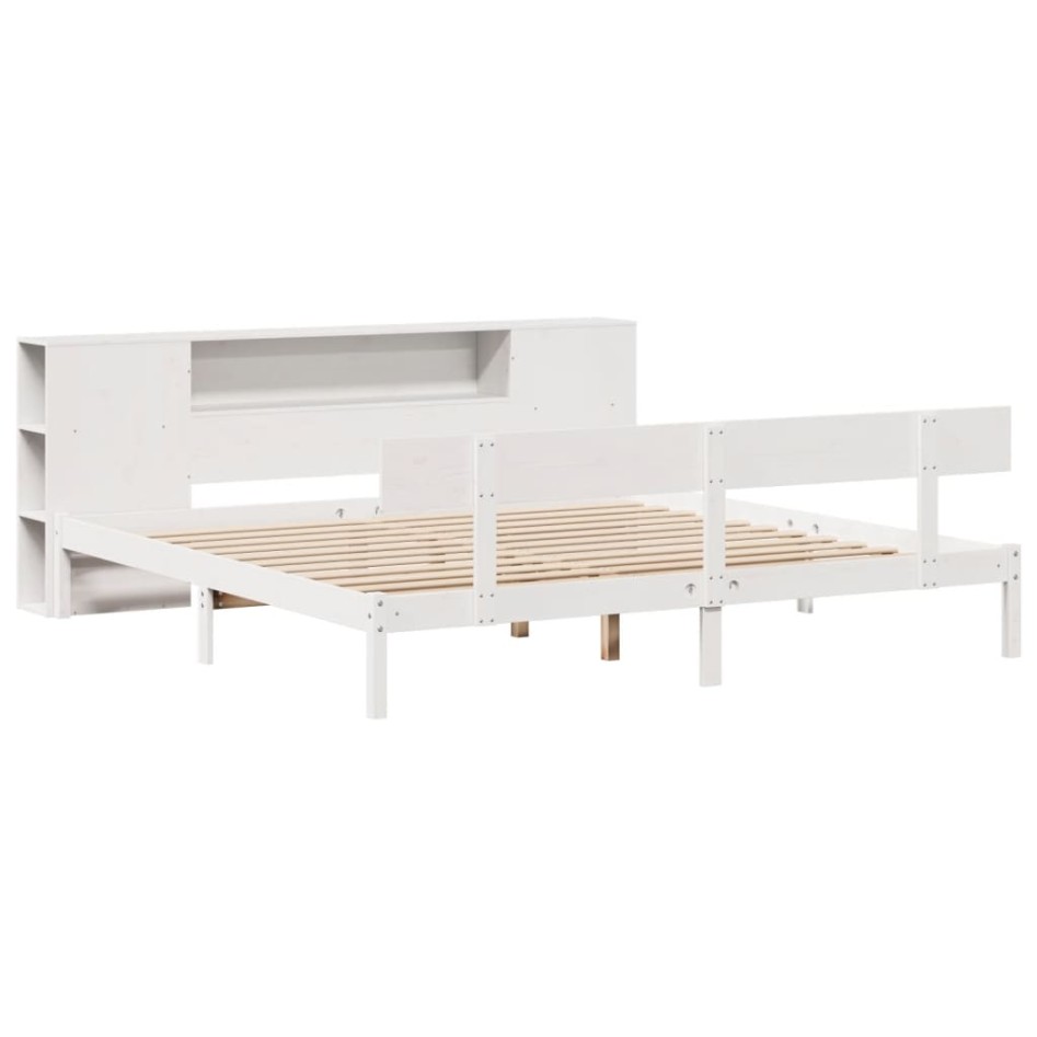 Cama con estantería sin colchón madera maciza blanca 200x200