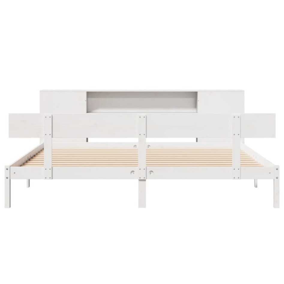 Cama con estantería sin colchón madera maciza blanca 200x200