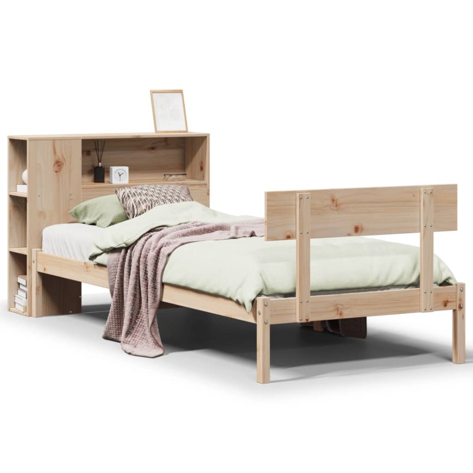 Cama con estantería sin colchón madera maciza de pino 90x200