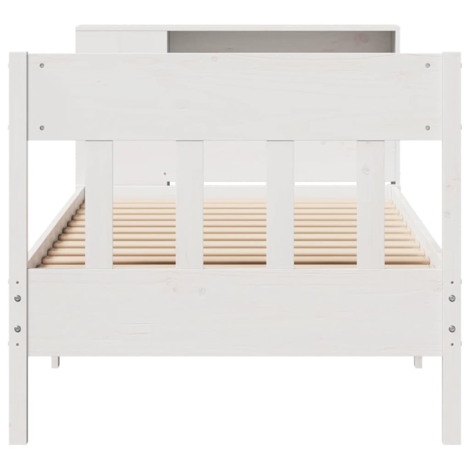 Cama con estantería sin colchón madera maciza blanca 100x200
