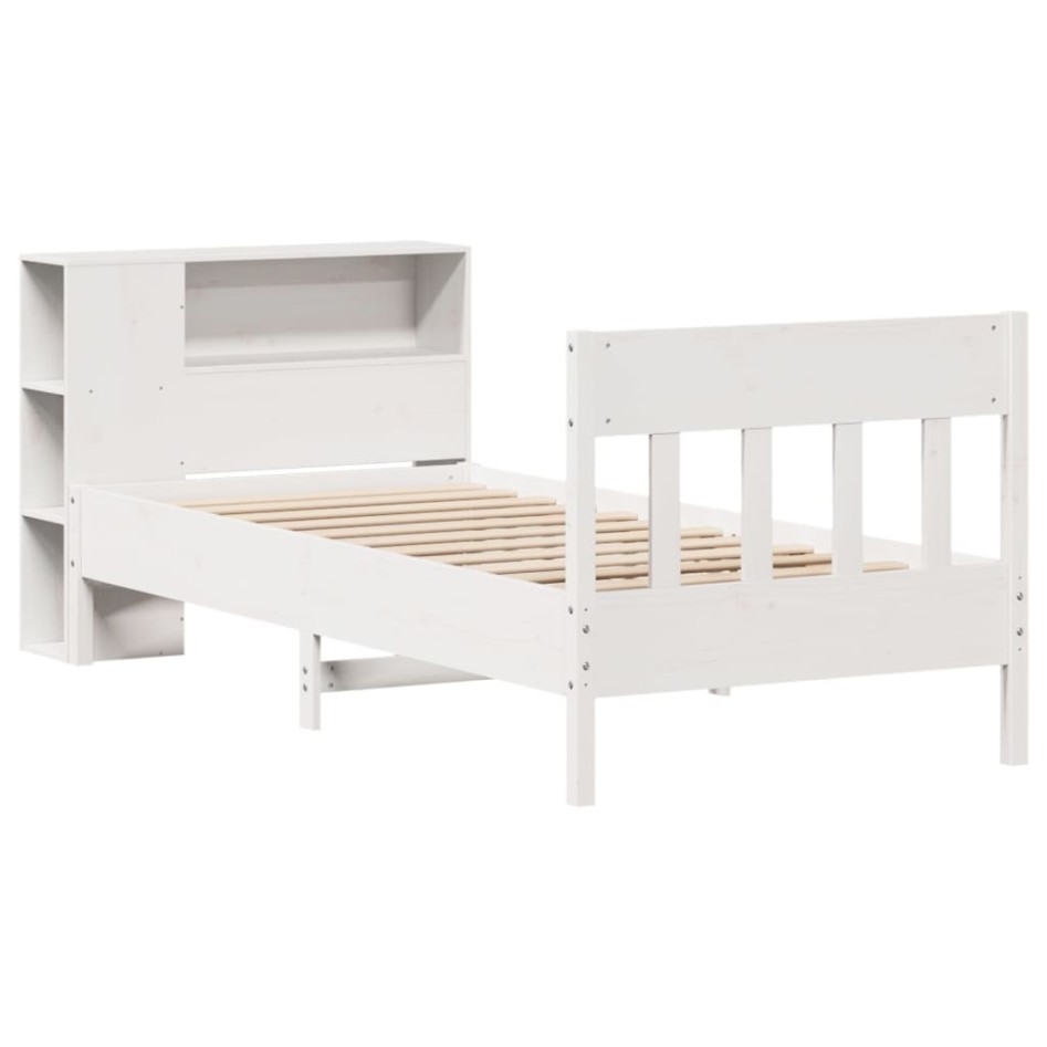 Cama con estantería sin colchón madera maciza blanco 90x200