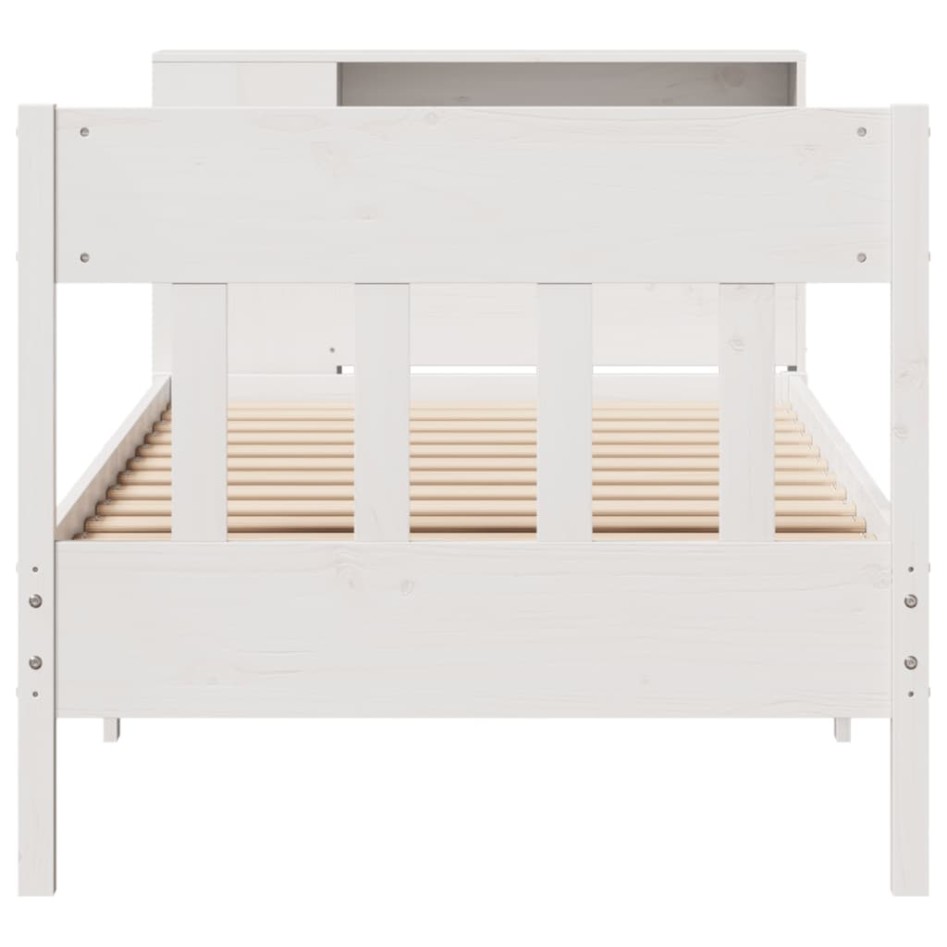 Cama con estantería sin colchón madera maciza blanco 90x200