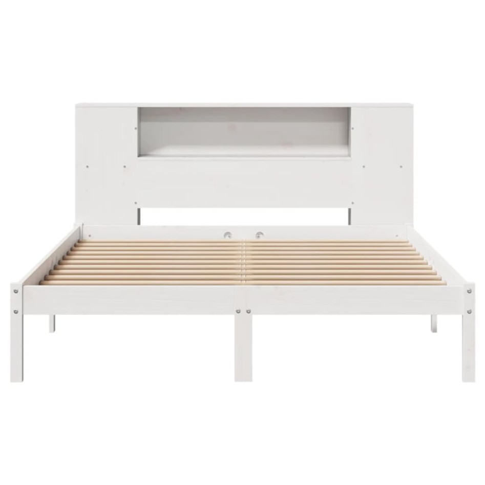 Cama con estantería sin colchón madera maciza blanca 140x190