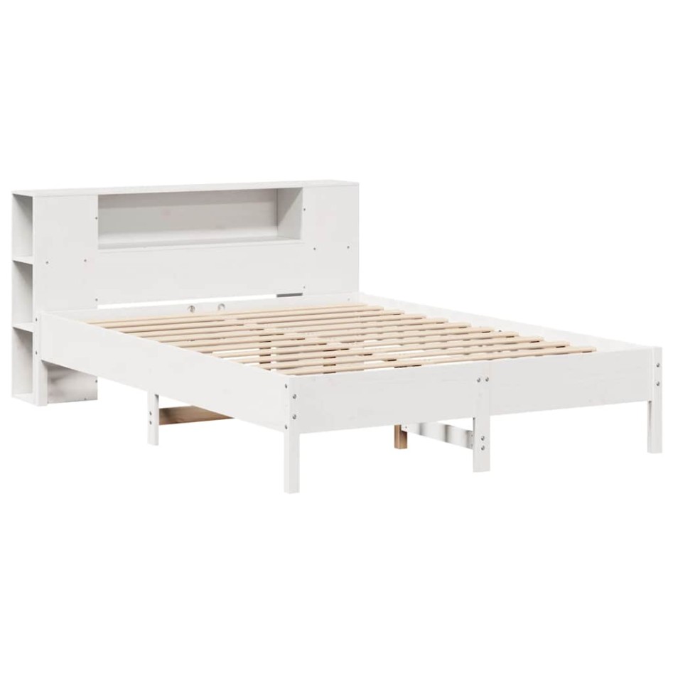 Cama con estantería sin colchón madera maciza blanca 140x190