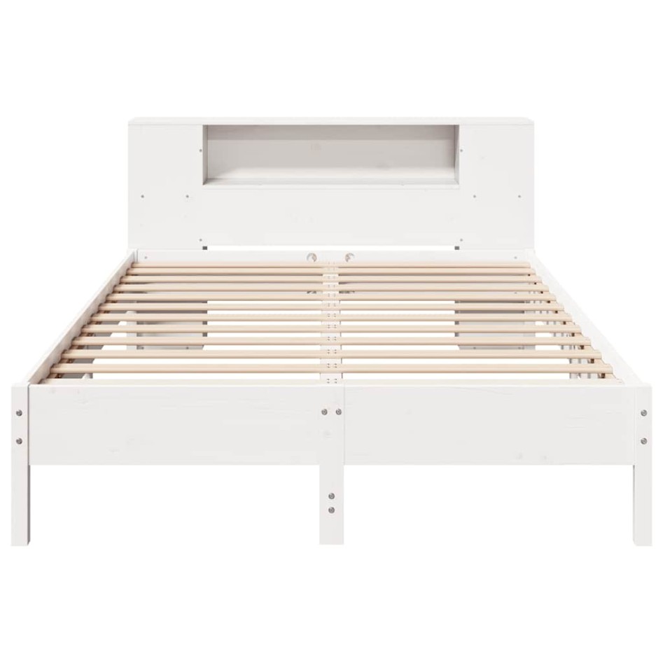 Cama con estantería sin colchón madera maciza blanca 140x190