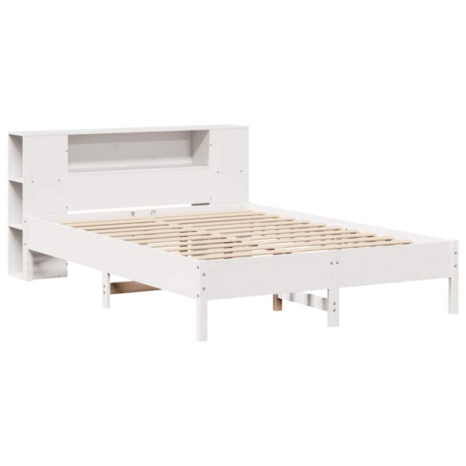 Cama con estantería sin colchón madera maciza blanca 120x190