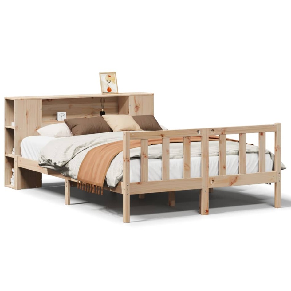 Cama con estantería sin colchón madera maciza de pino