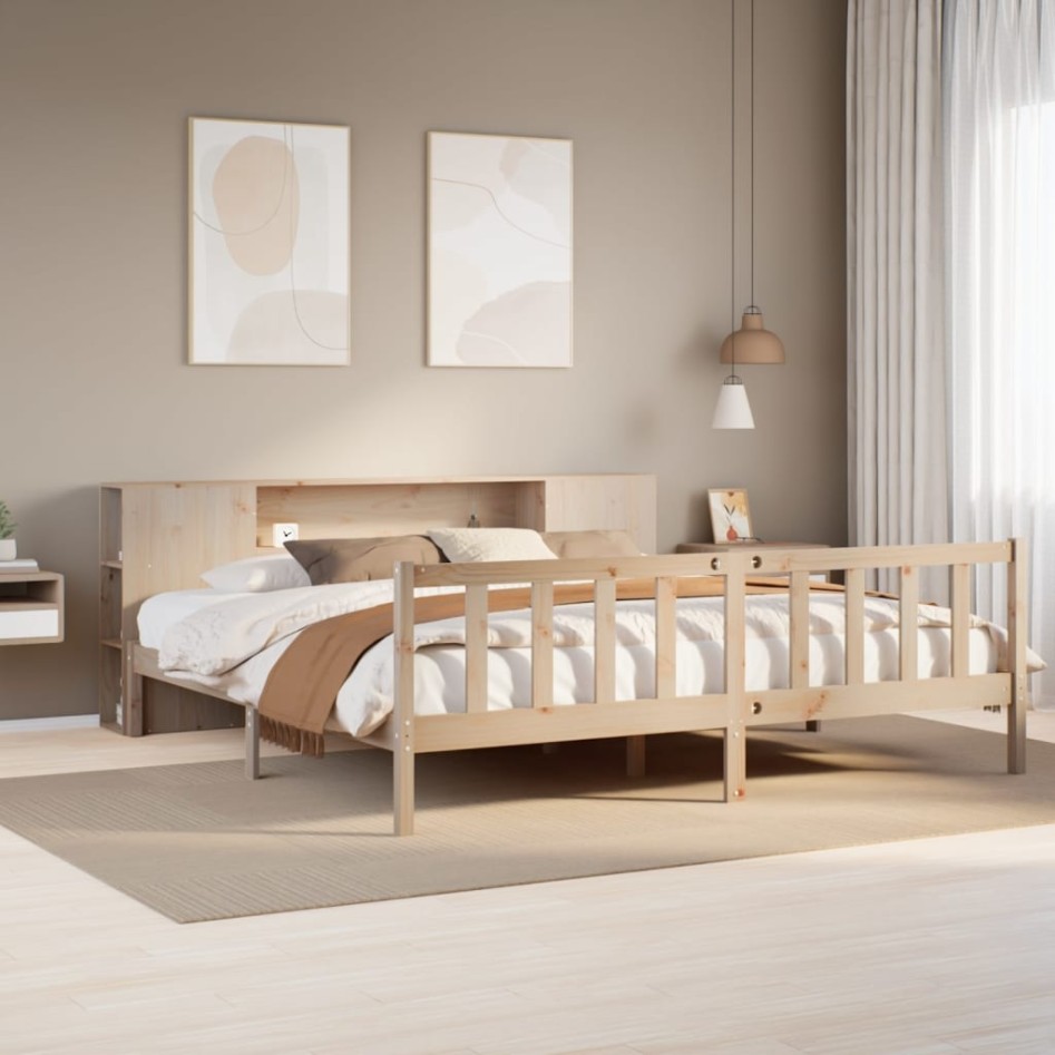 Cama con estantería sin colchón madera maciza de pino