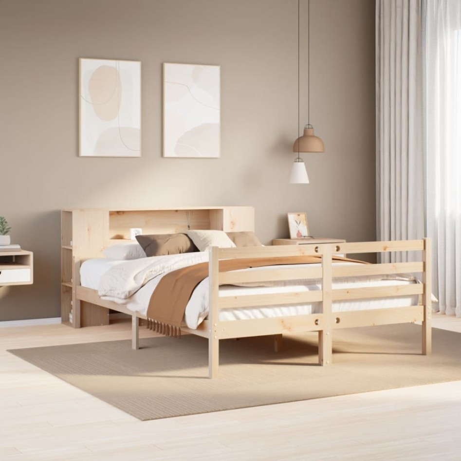 Cama con estantería sin colchón madera maciza de pino