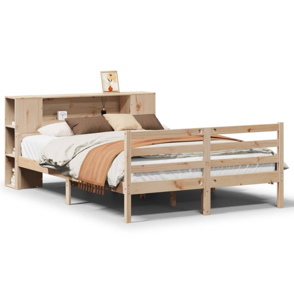 Cama con estantería sin colchón madera maciza de pino
