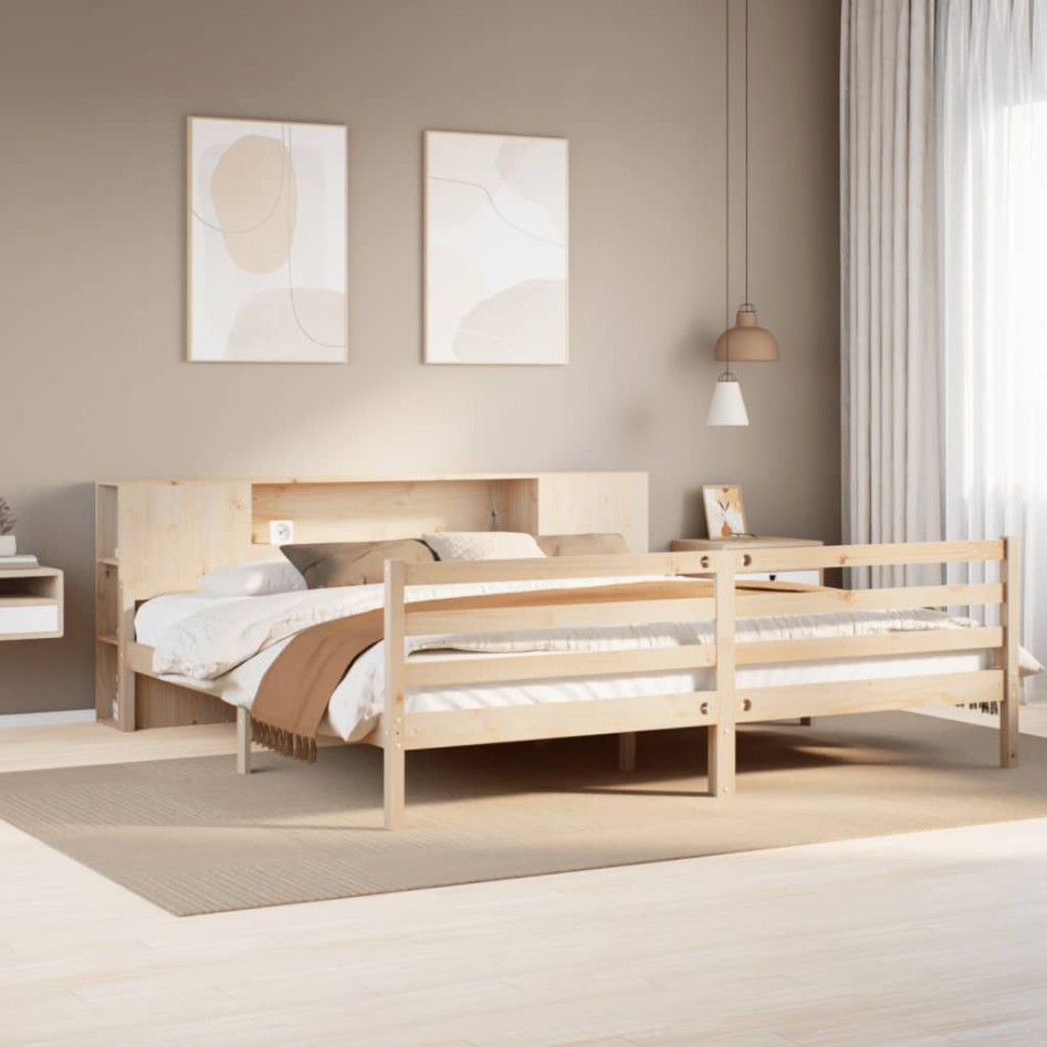 Cama con estantería sin colchón madera maciza de pino