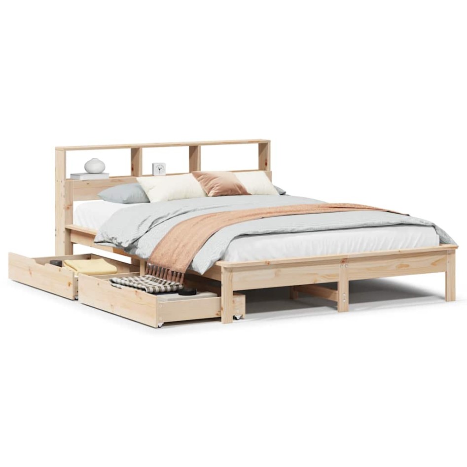 Cama con estantería sin colchón madera maciza de pino