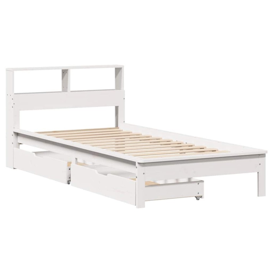 Cama con estantería sin colchón madera maciza blanca 100x200
