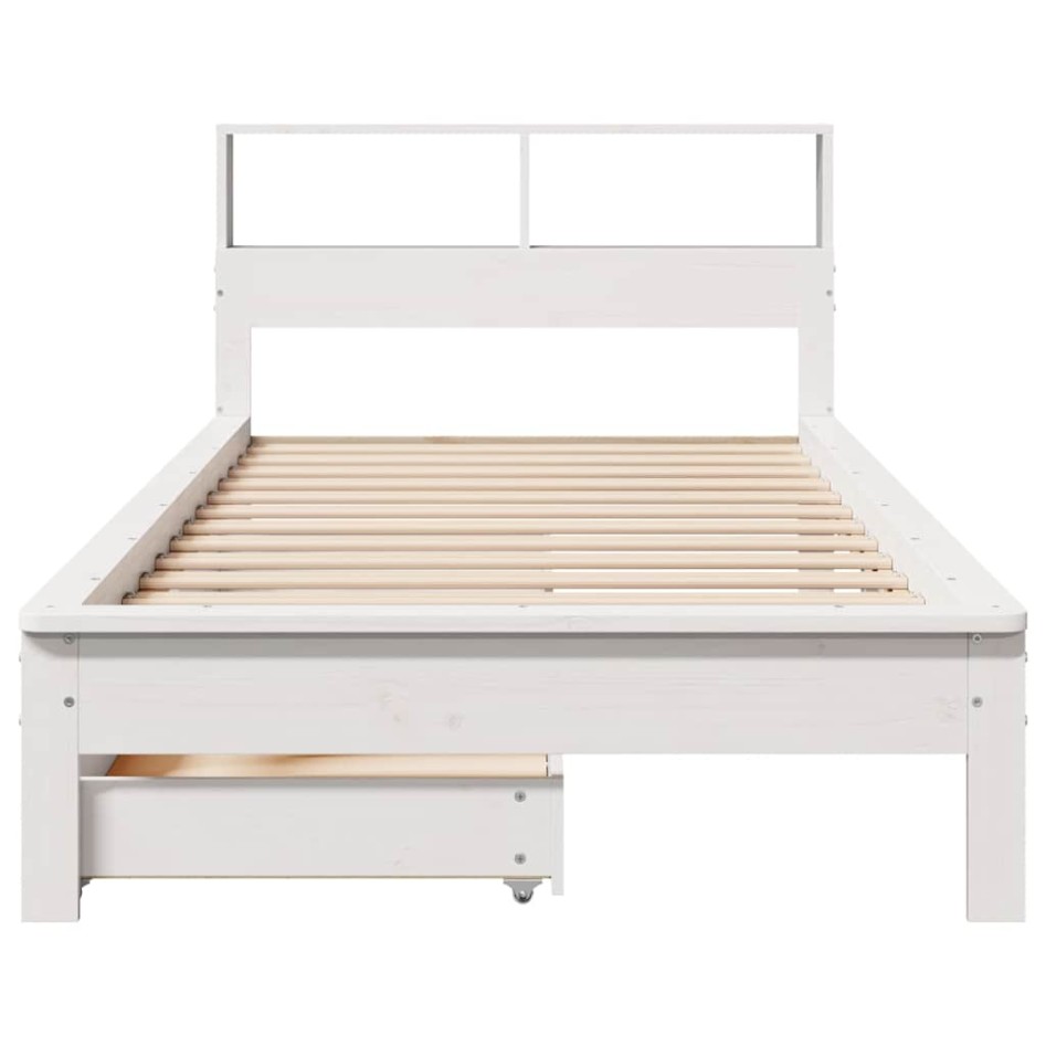 Cama con estantería sin colchón madera maciza blanca 100x200