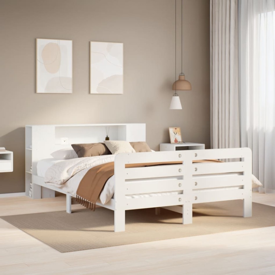 Estructura de cama sin colchón madera maciza blanca 120x190