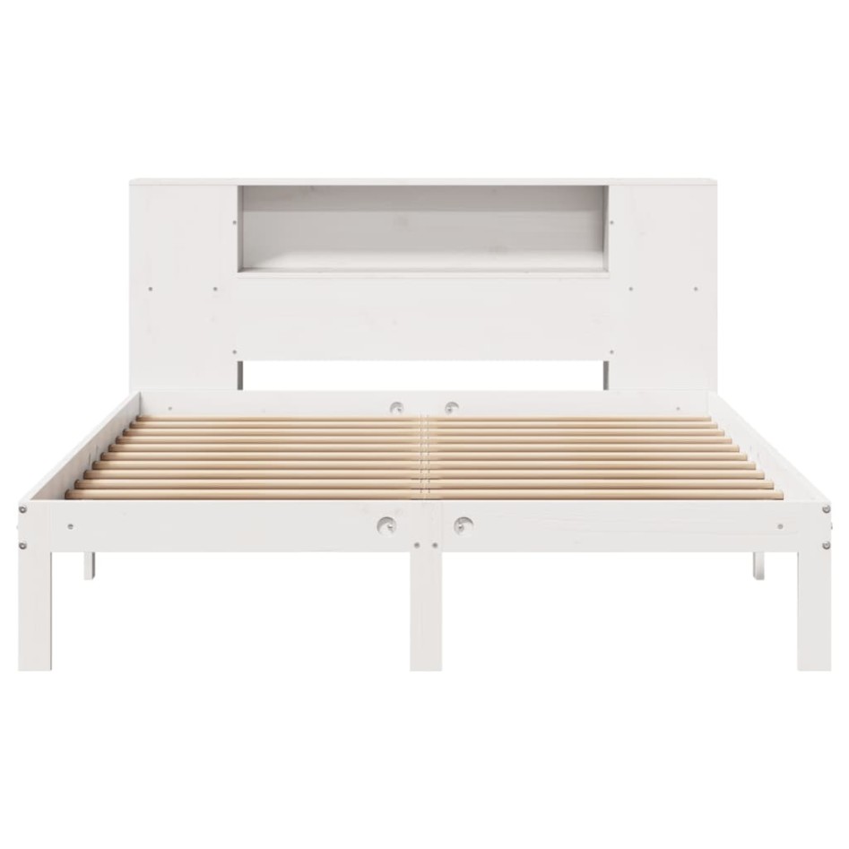 Cama con estantería sin colchón madera maciza blanca 160x200