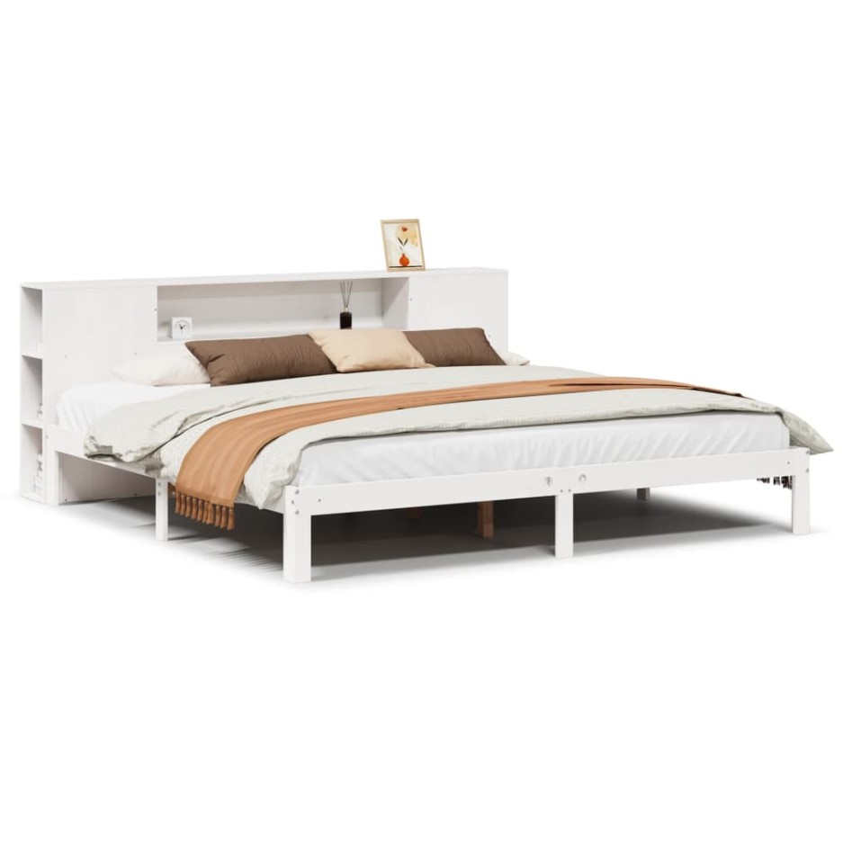 Cama con estantería sin colchón madera maciza blanca 180x200