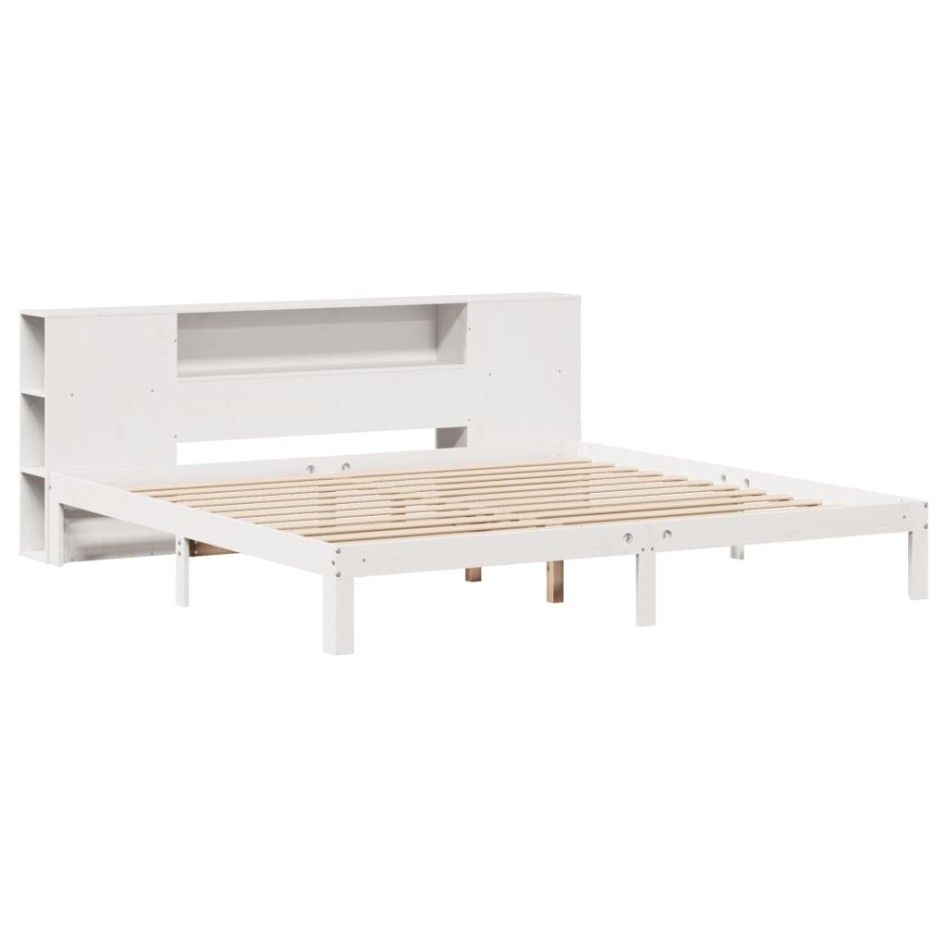 Cama con estantería sin colchón madera maciza blanca 180x200