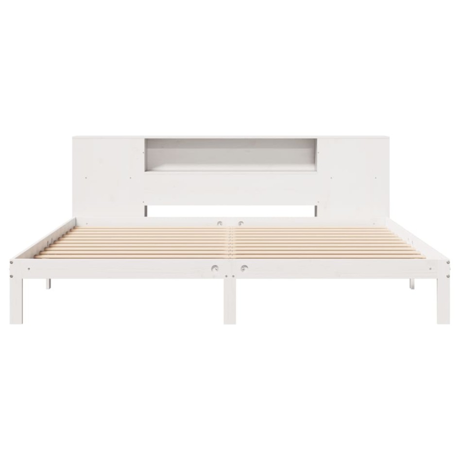 Cama con estantería sin colchón madera maciza blanca 180x200
