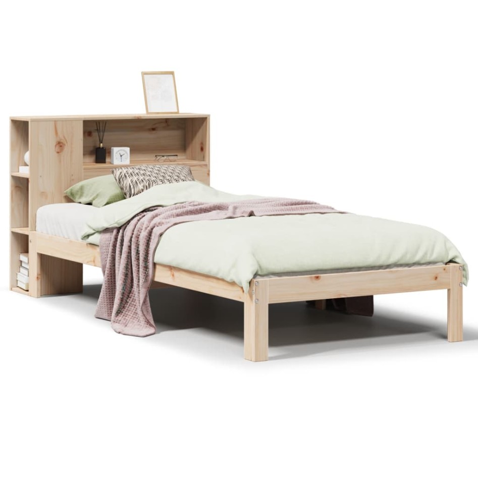 Cama con estantería sin colchón madera maciza de pino 90x190