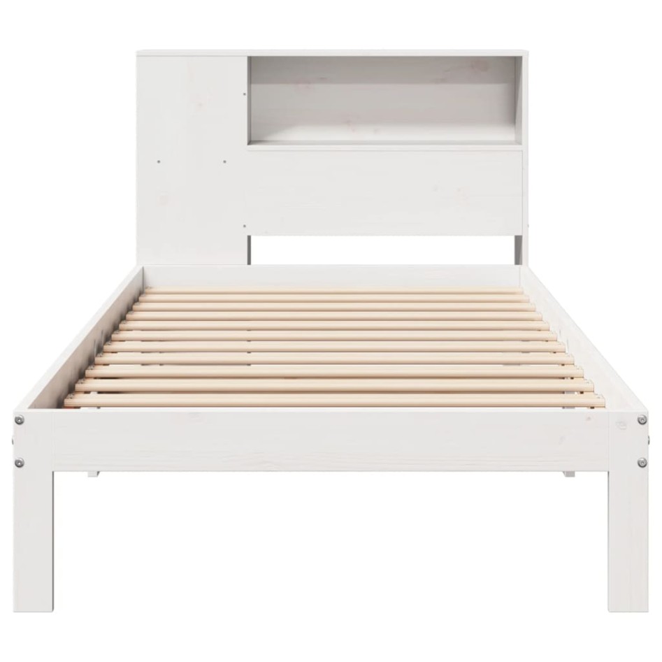 Cama con estantería sin colchón madera maciza blanca 100x200
