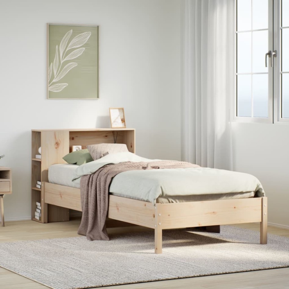 Cama con estantería sin colchón madera maciza de pino