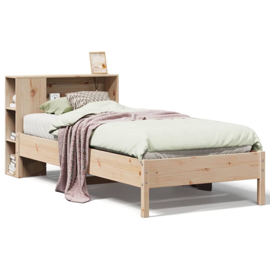 Cama con estantería sin colchón madera maciza de pino 90x190